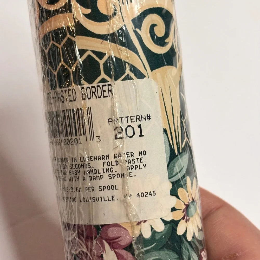 Grandma core Cottage  Vintage Pre-Pasted Wallpaper Border Floral Green Gold  4yd